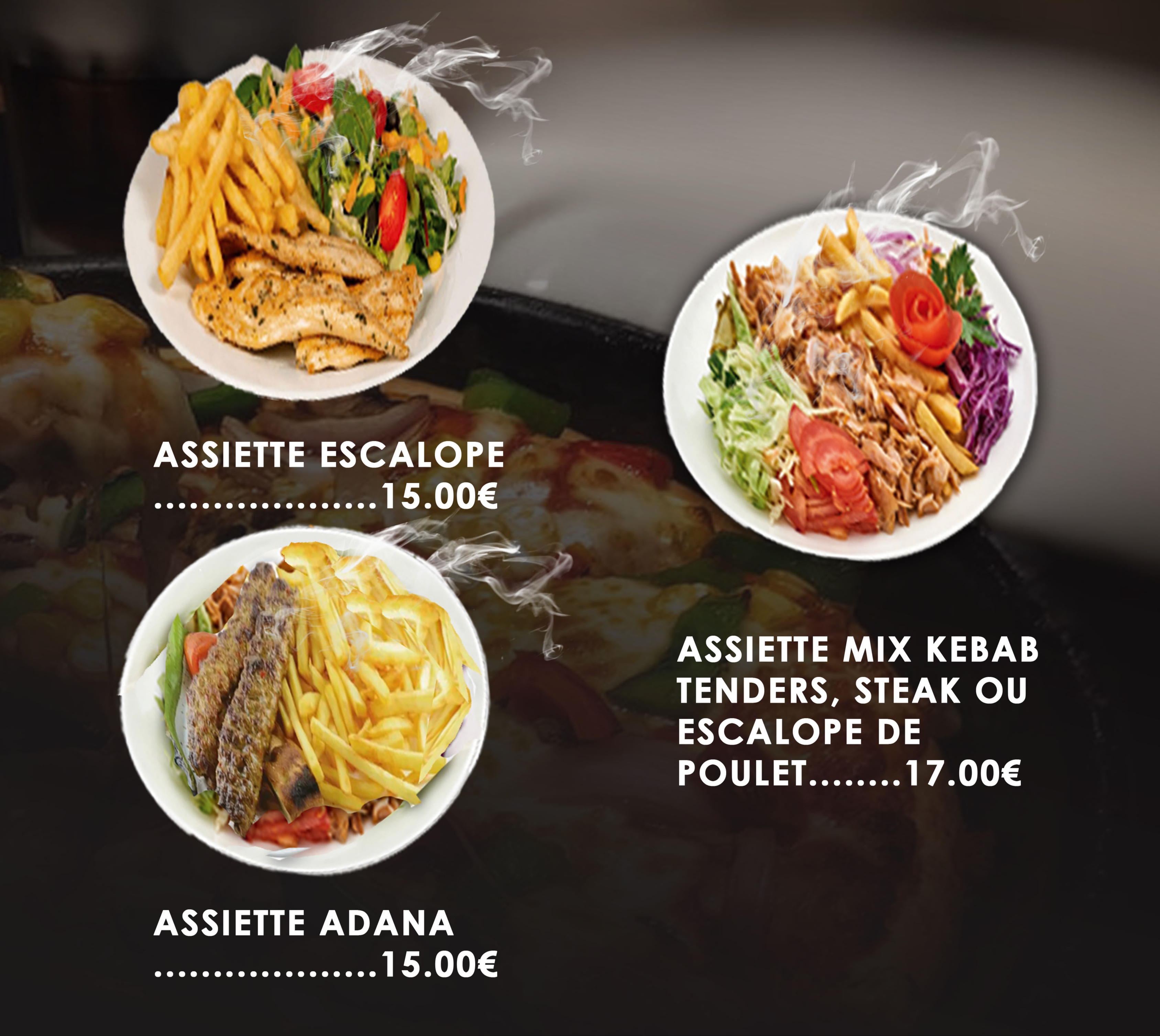 Assiette escalope, mix kebab, adana