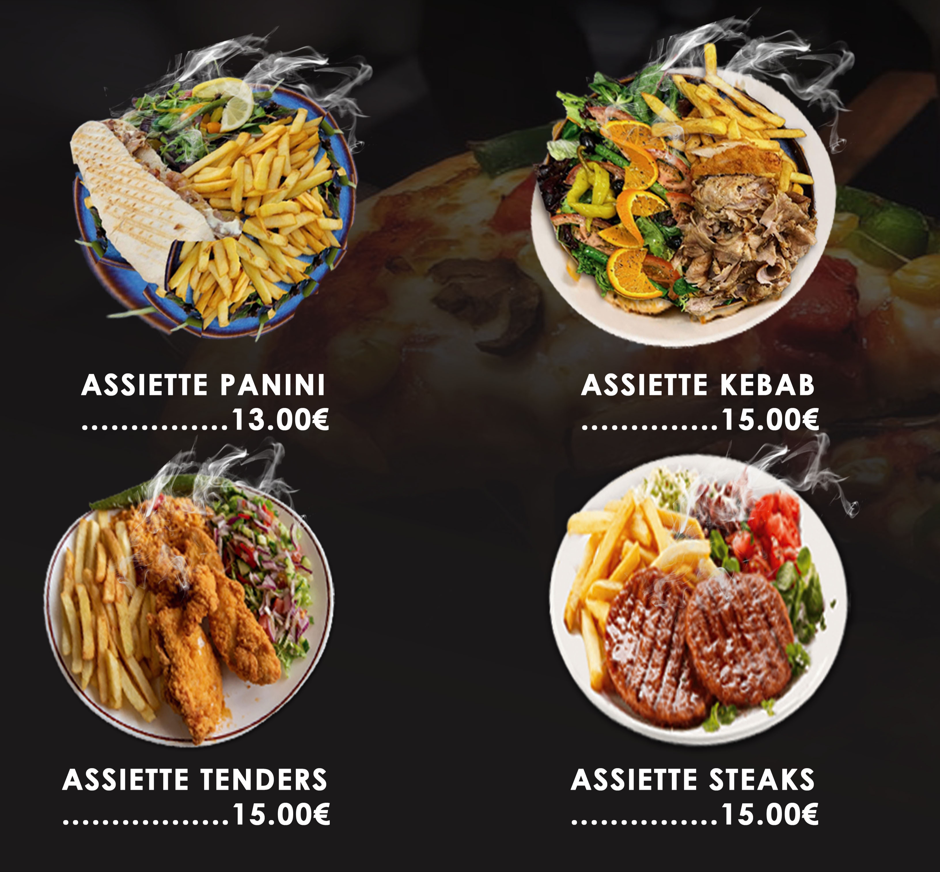 Assiette panini, kebab, tenders, steaks