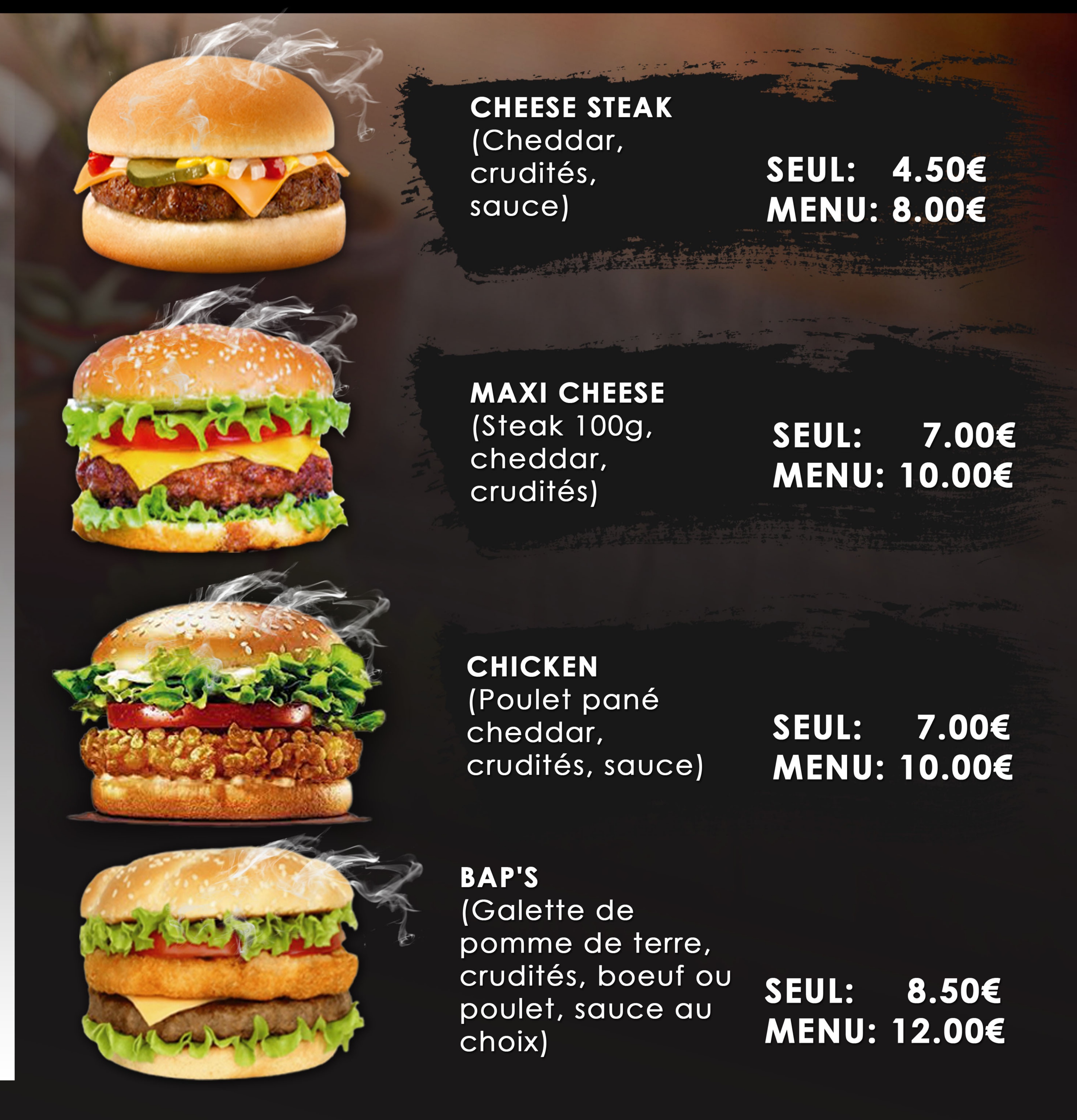 Carte burger Bawi Food