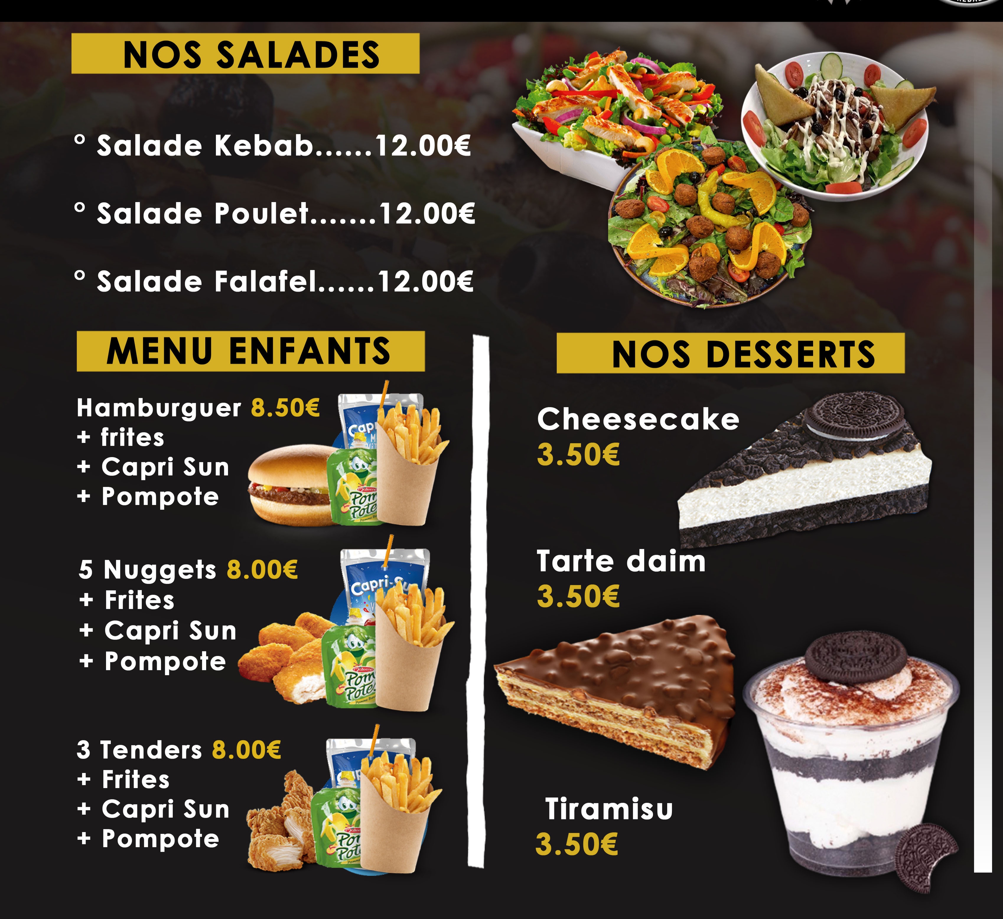 Carte salades et desserts Bawi Food