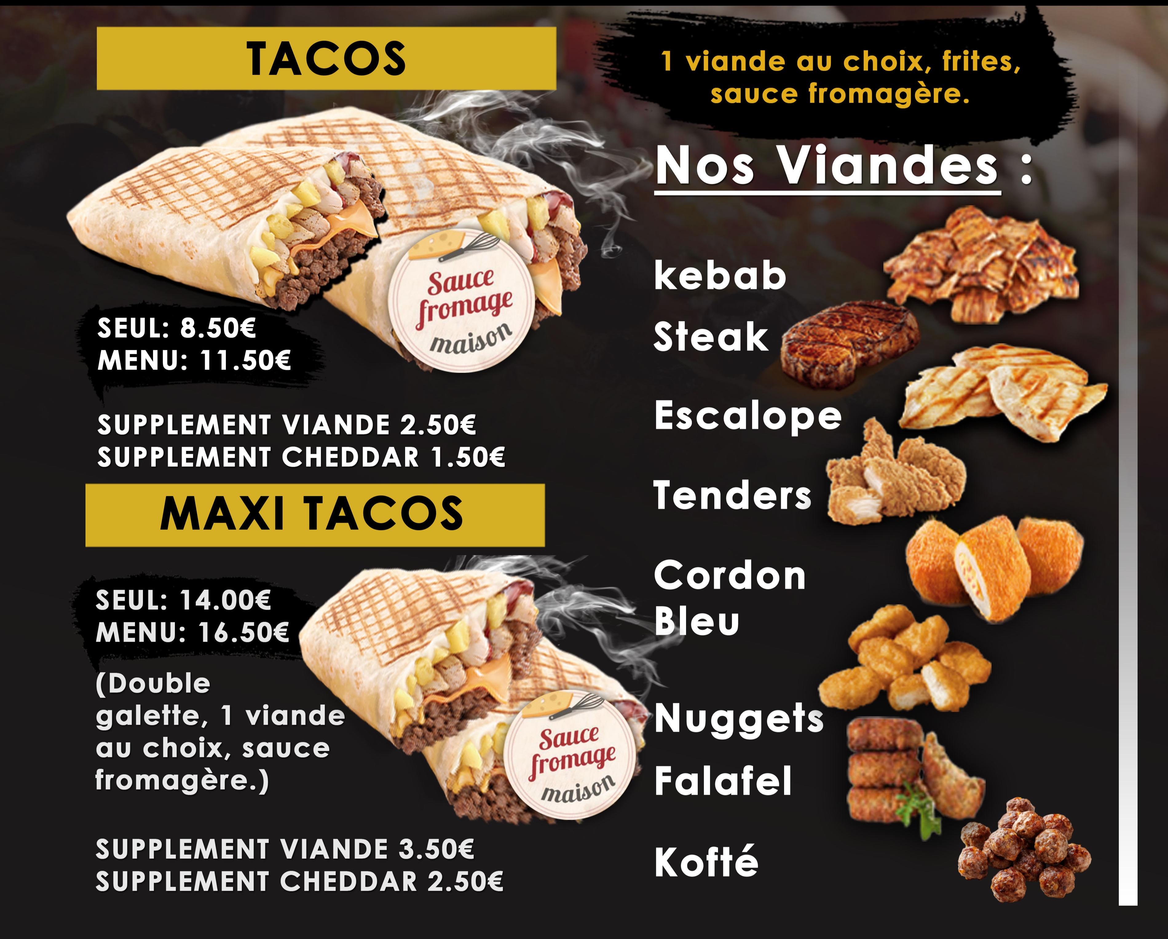 Carte tacos Bawi Food